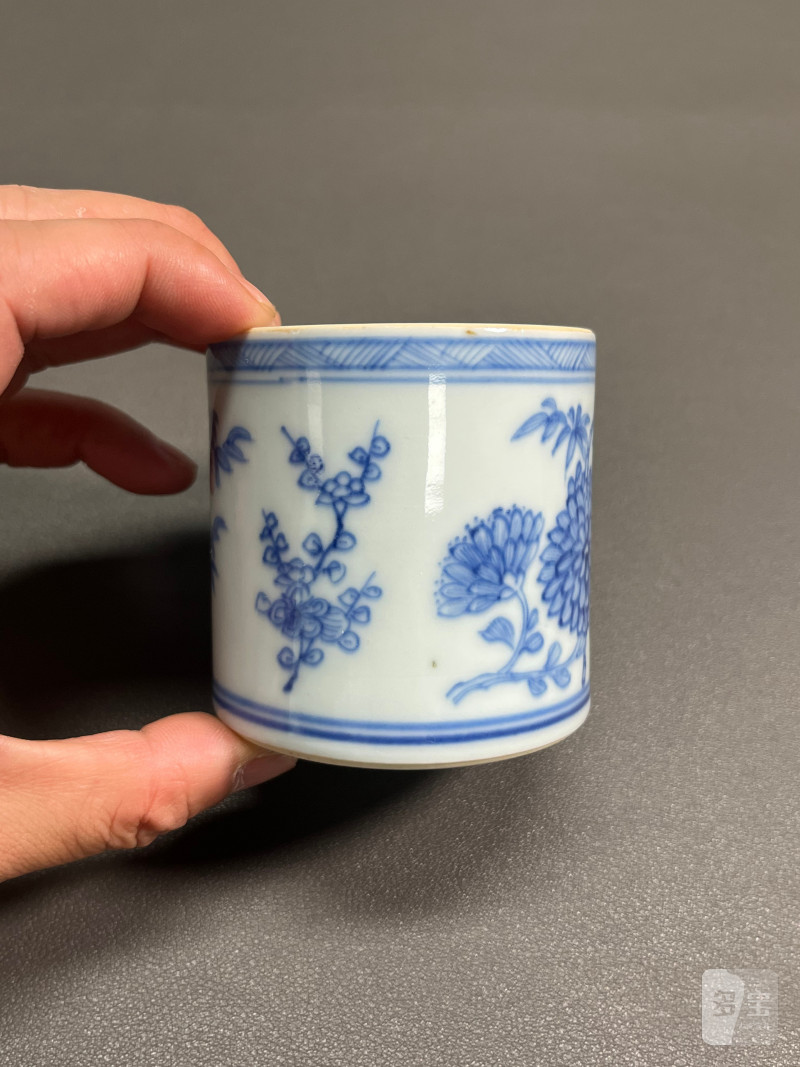 明崇祯  青花花卉纹香筒（带木盖） - 图4